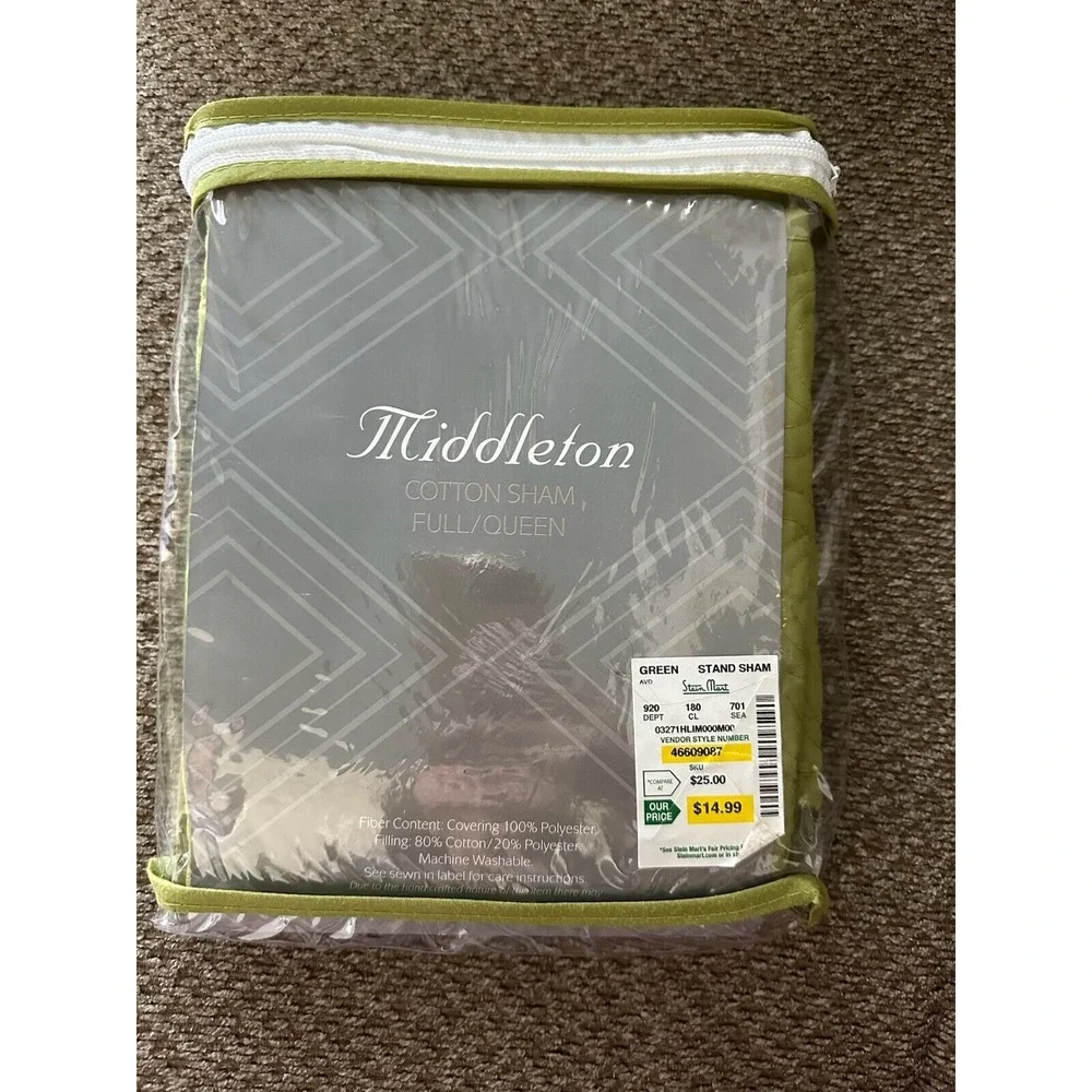NWT New Middleton green‎ Decorative Quilted Pillow Sham